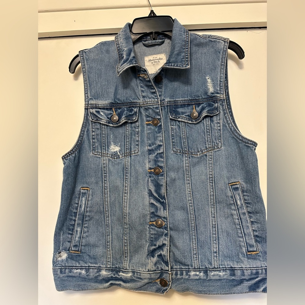 Abercrombie & Fitch Light Blue Distressed Denim Vest